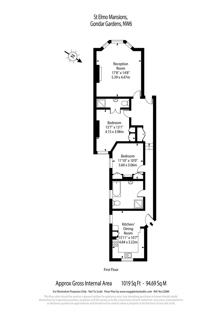 Flat 3, St Elmo Mansions, Gondar Gardens, London floorplan