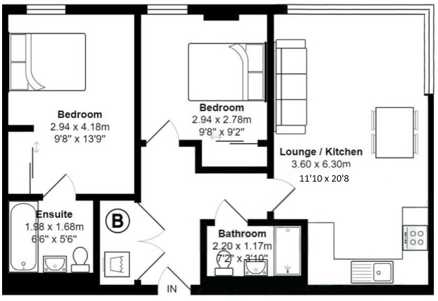 44 Washington Apartments, 5, Lexington Gardens, Birmingham floorplan