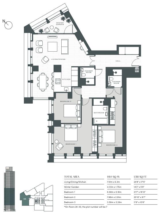 Apartment 0708, 1 Nine Elms Lane, London floorplan