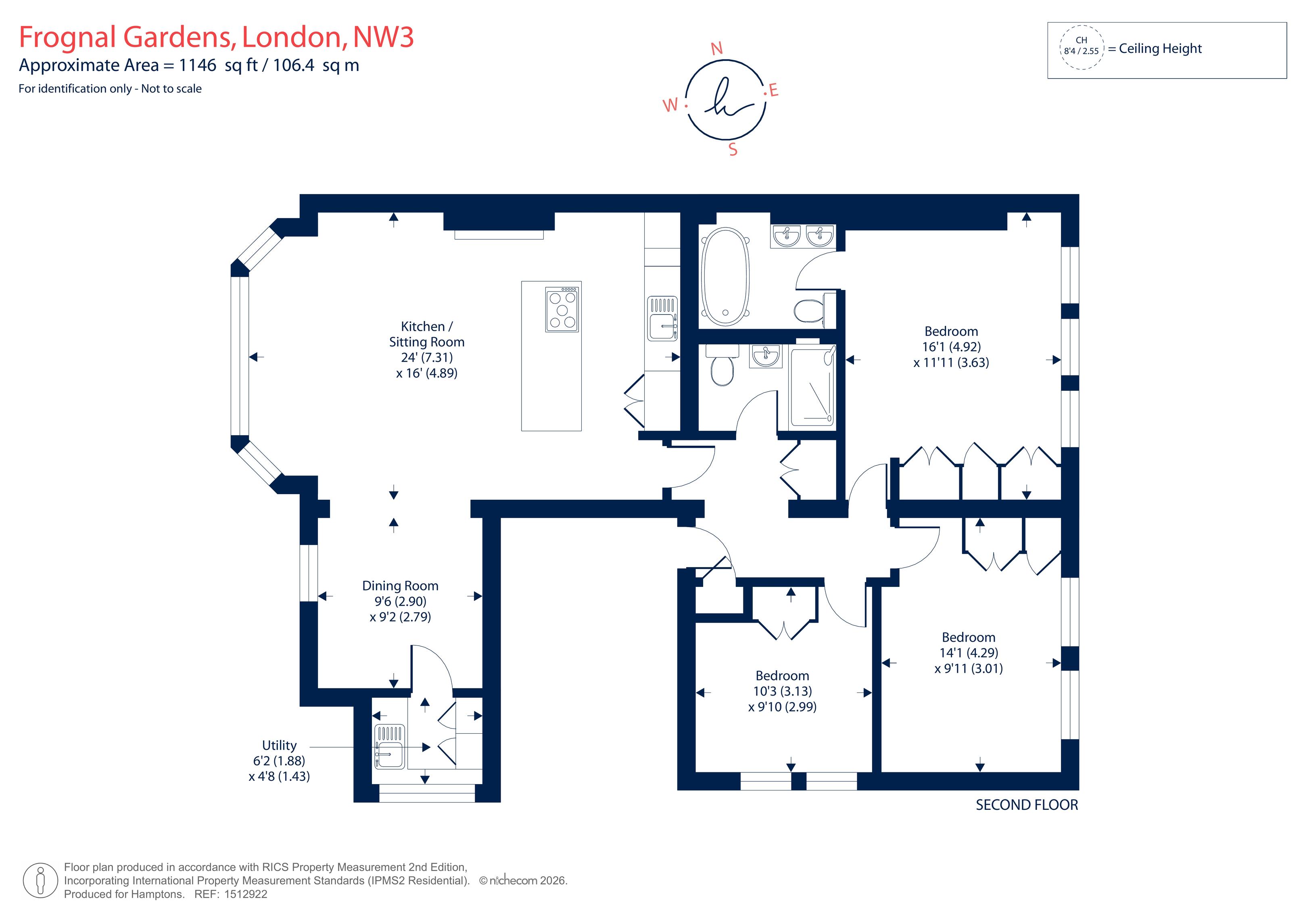 Flat 3, 12, Frognal Gardens, London floorplan