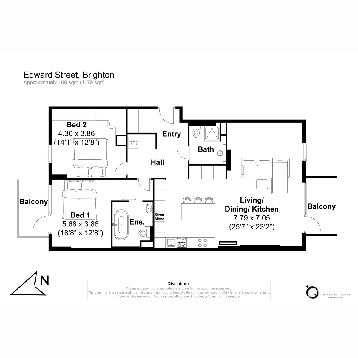 Flat Apartment 44, 37, Edward Street, Brighton floorplan