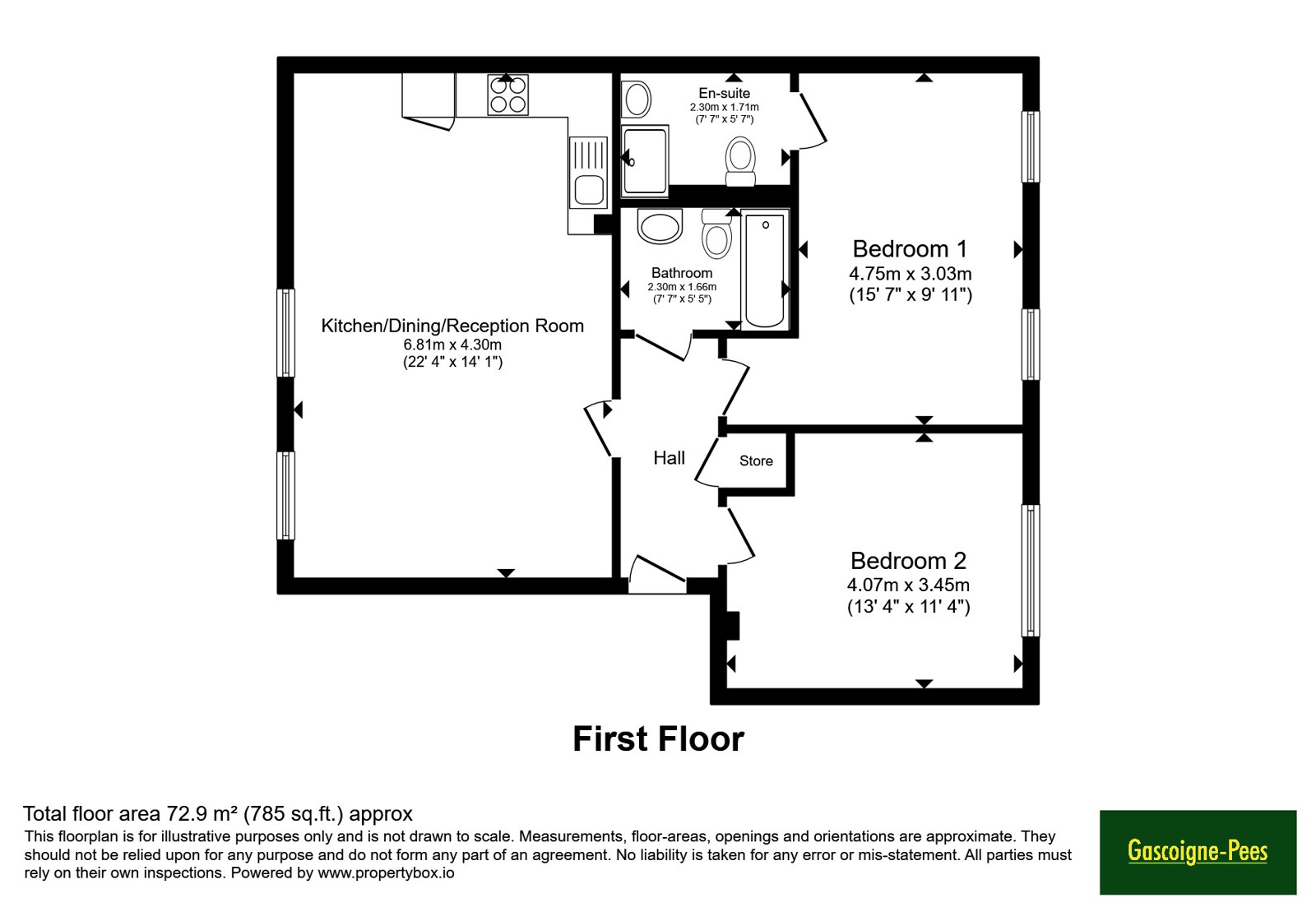 Flat 9, Ryebrook Studios,, Woodcote Side, Surrey floorplan