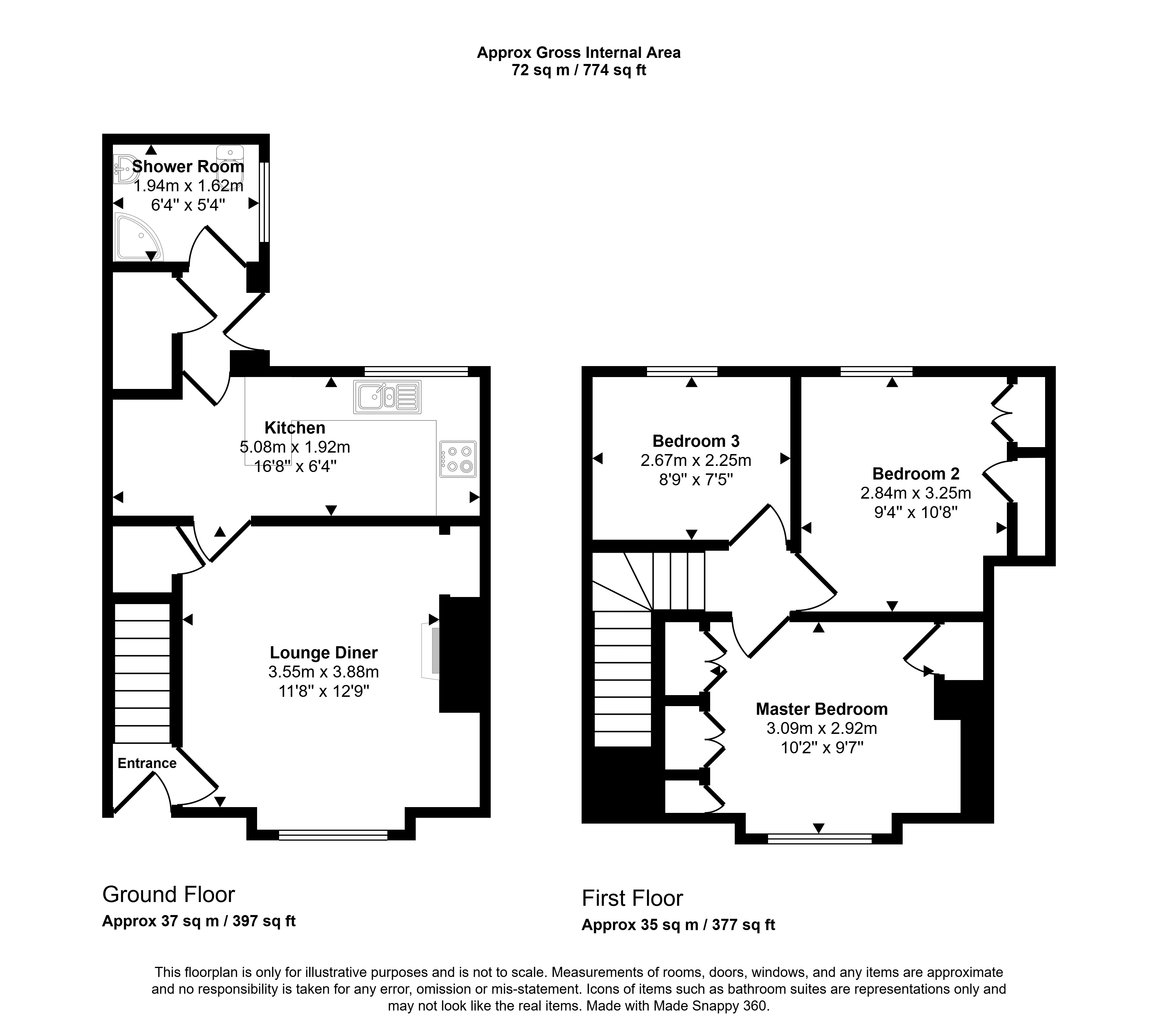 74, Green Crescent, Cramlington floorplan