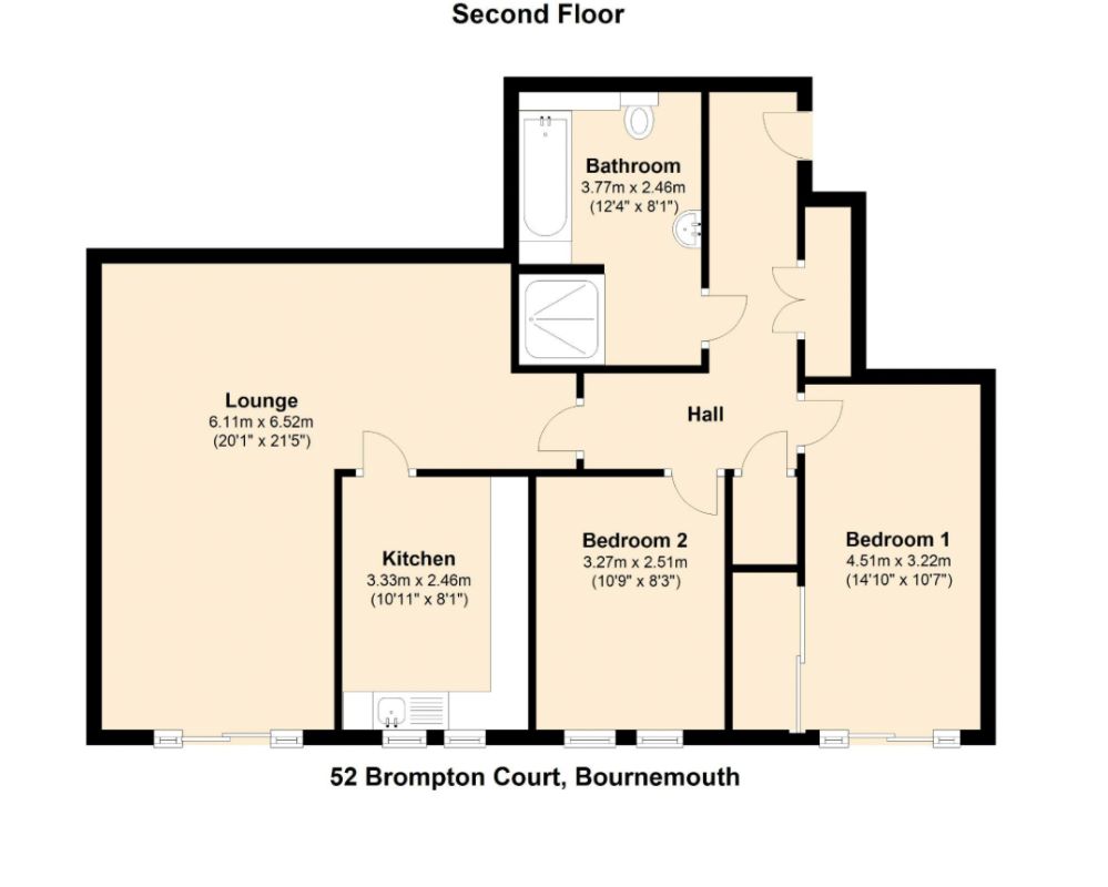 Flat 52 Brompton Court, St. Stephens Road, Bournemouth, Dorset, BH2 6JS floorplan