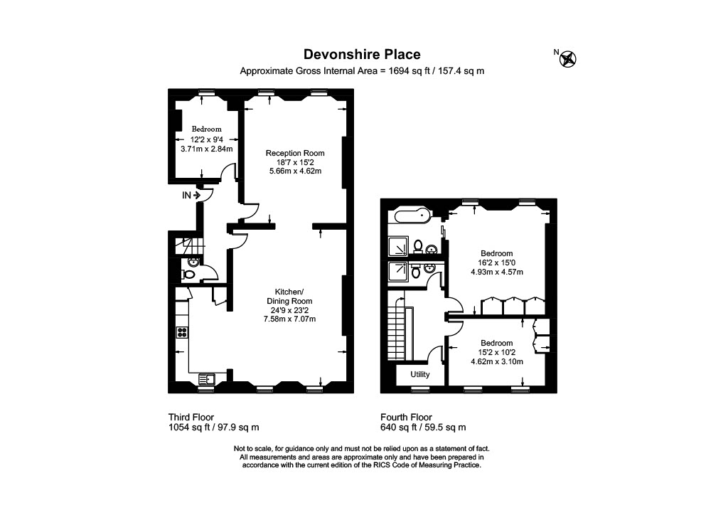 Third and Fourth Floor, Flat 4, 38, Devonshire Place, London floorplan