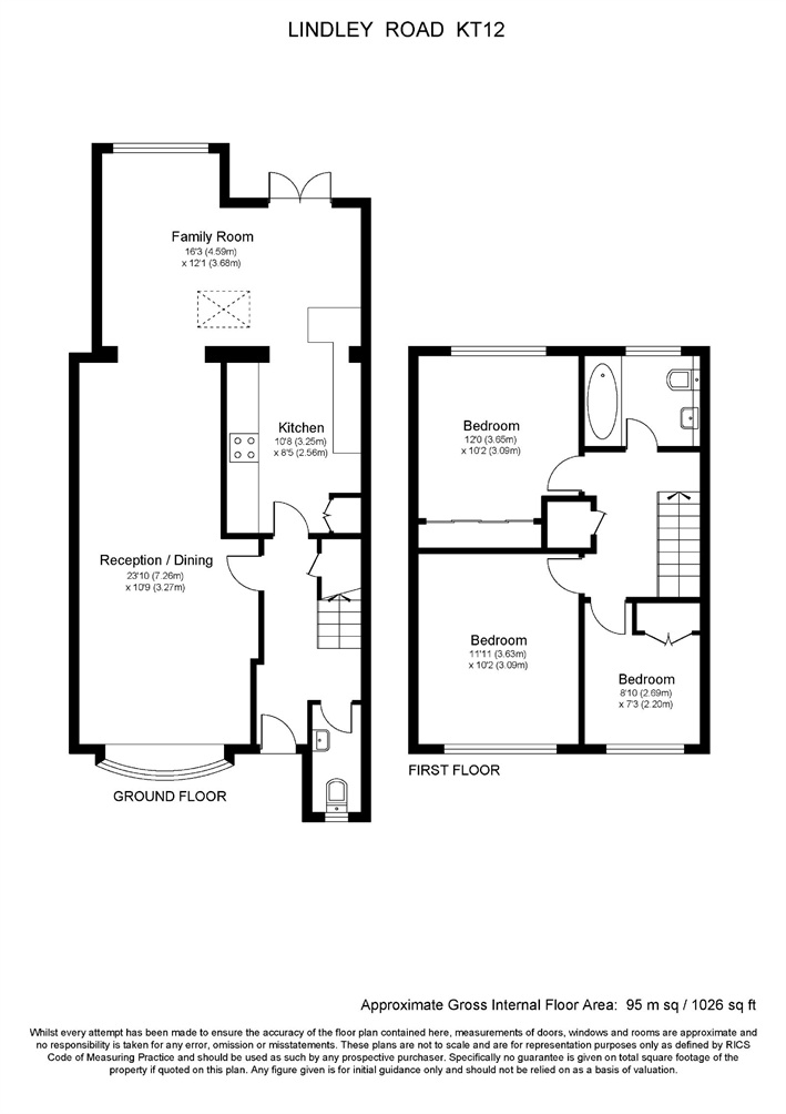 3 Bedrooms Terraced house for sale in Lindley Road, Walton-On-Thames, Surrey KT12