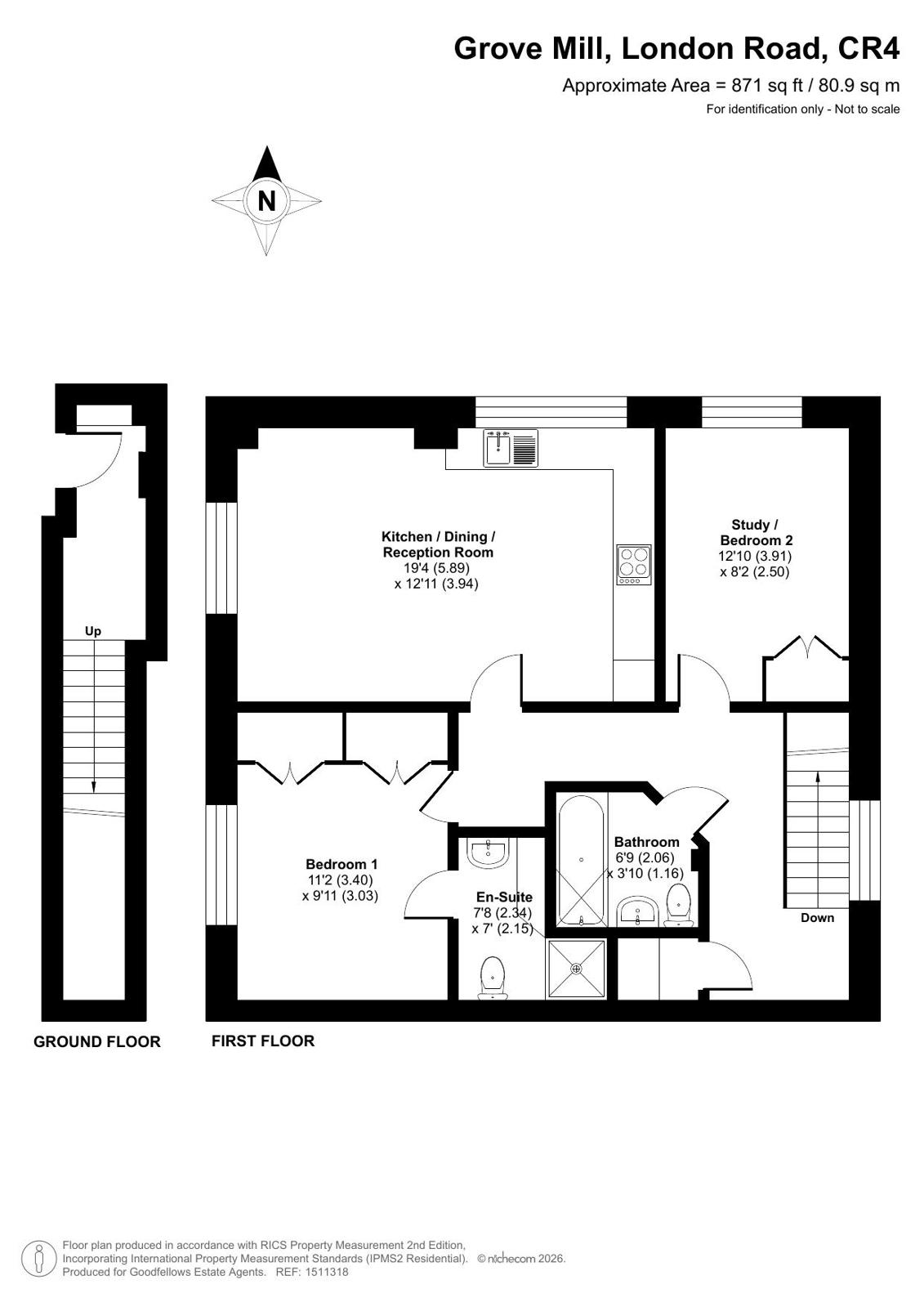 Flat 2, Grove Mill,, London Road, Mitcham floorplan