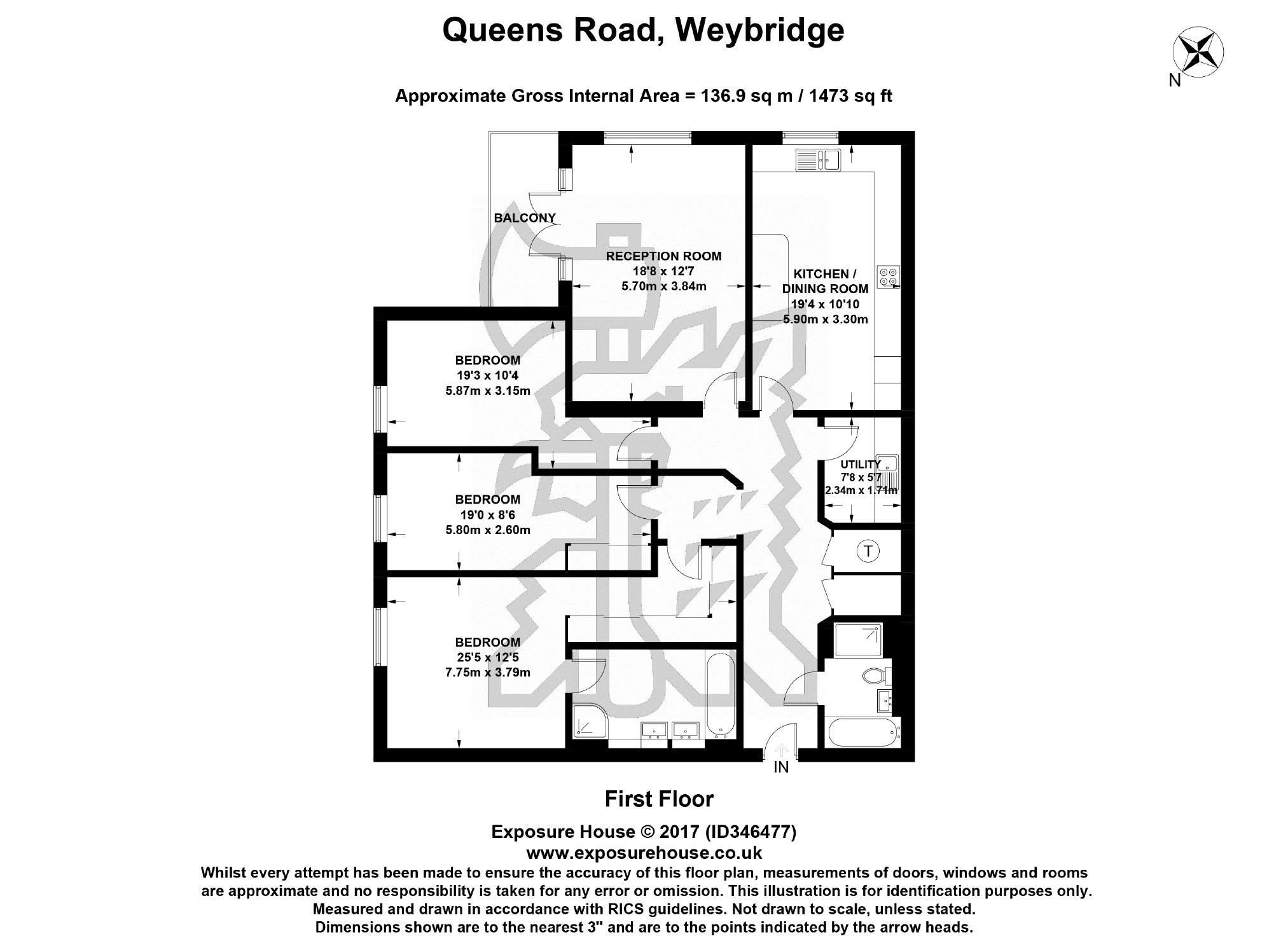 Queens Road, Weybridge KT13, 3 bedroom flat for sale 68499253