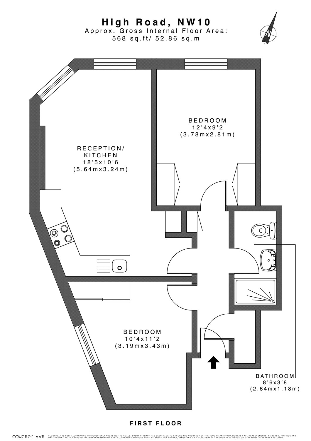 Flat 1, 93B, High Road, London floorplan