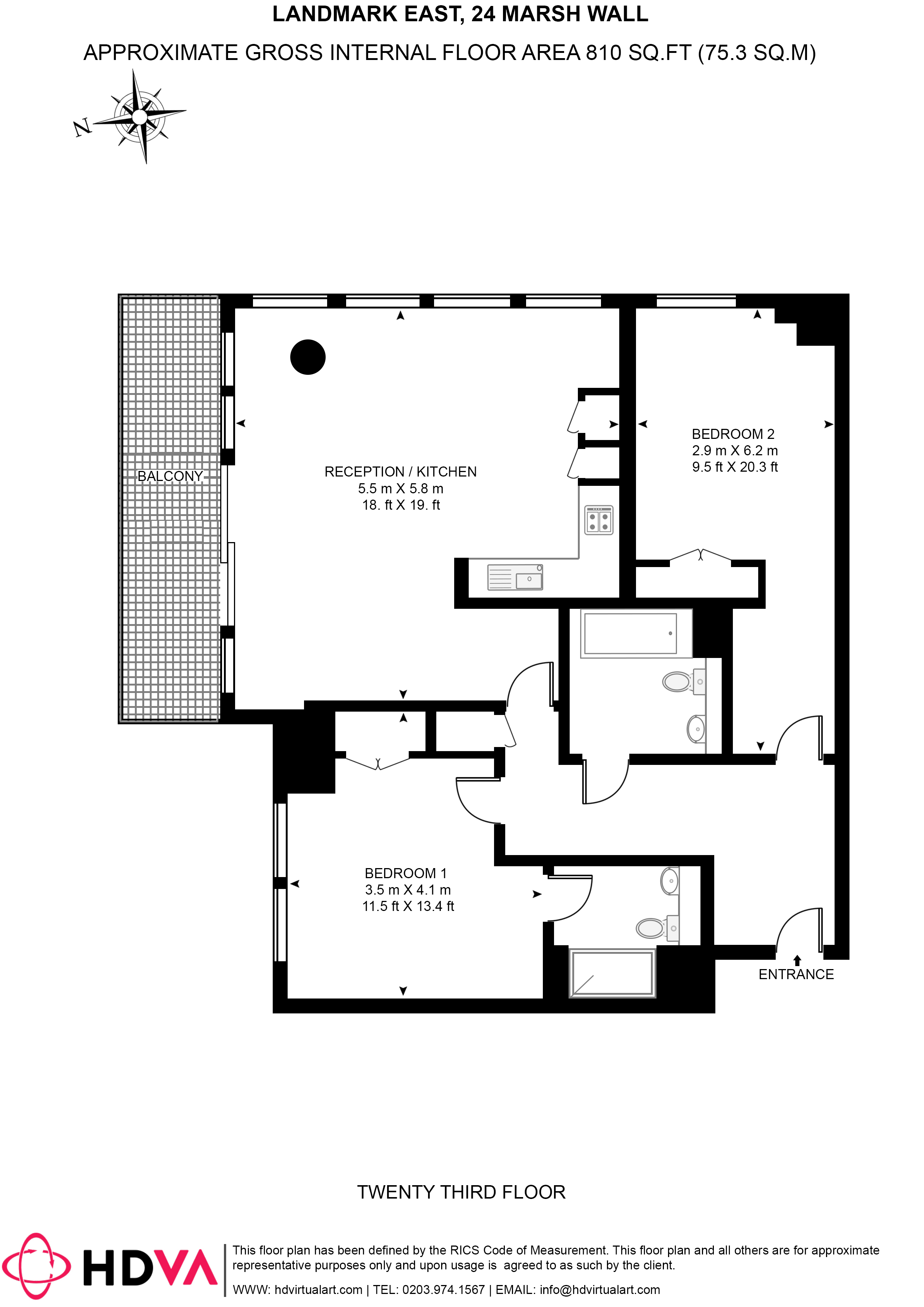 2301, Landmark East Tower, 24, Marsh Wall, London floorplan