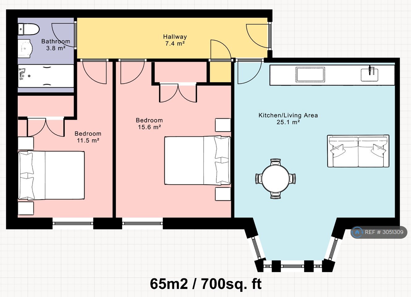 Bed Flat Furnished, Oriel House Sheep Street, Northampton floorplan