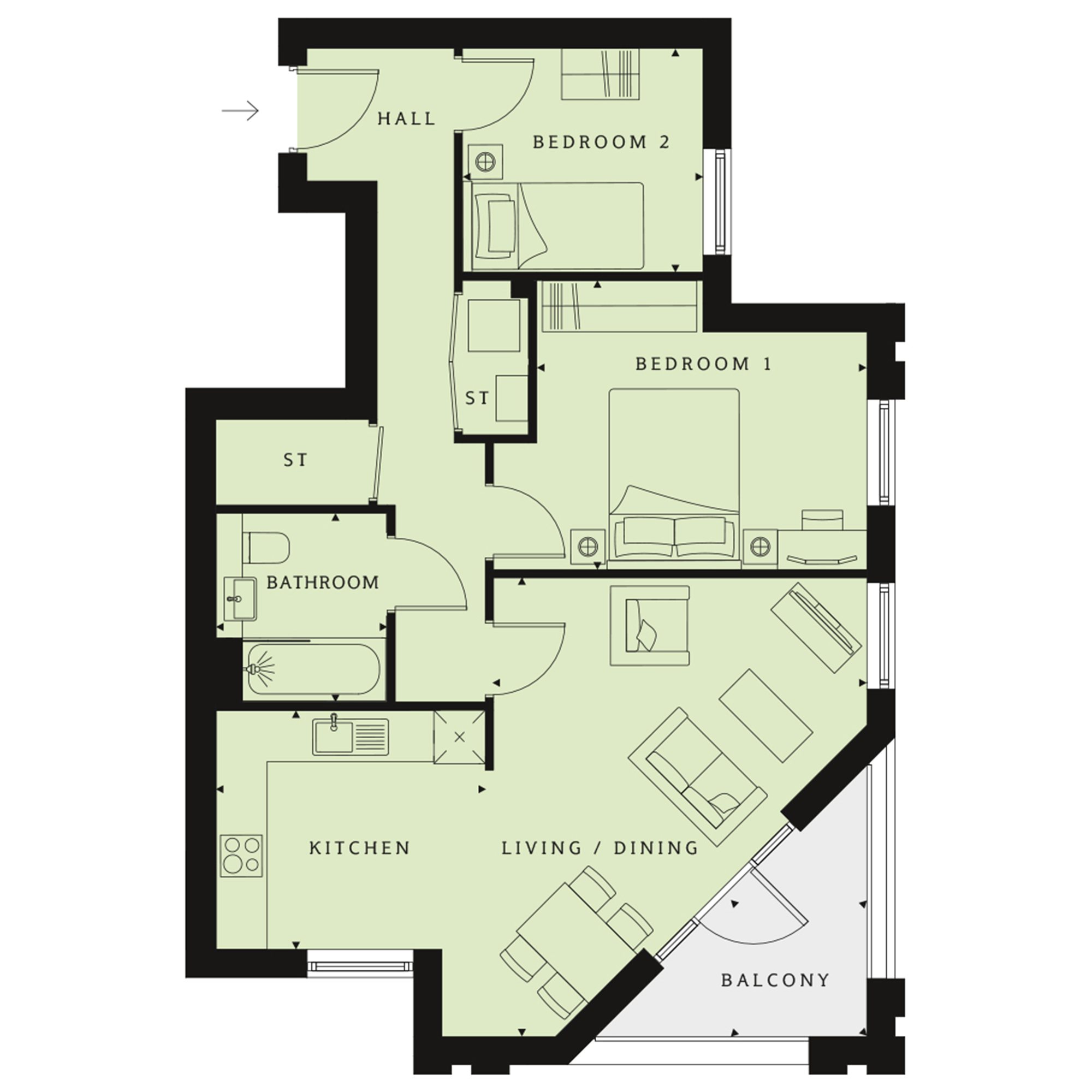 2 Bedrooms Flat for sale in 