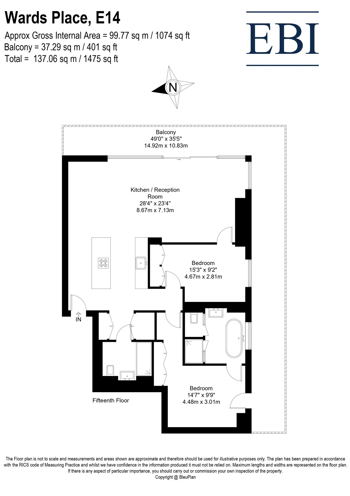 1503, Bagshaw Building, Canary Wharf floorplan