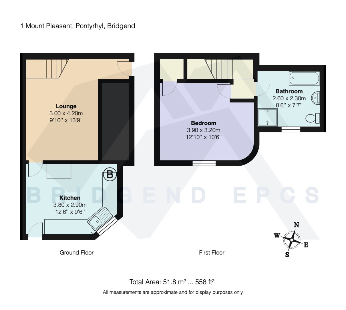 Mount Pleasant, Pontyrhyl, Bridgend CF32, 1 bedroom end terrace house