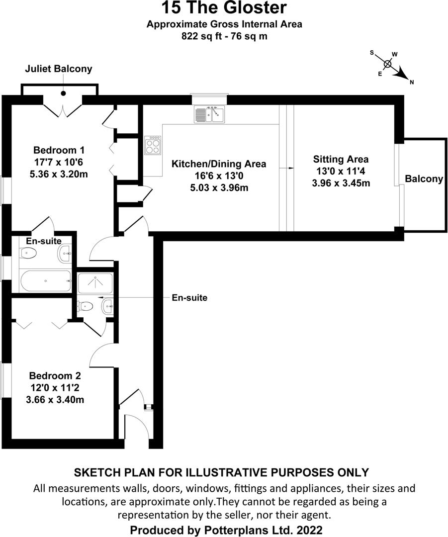 Apartment 15 The Gloster, The Parade, Cowes floorplan