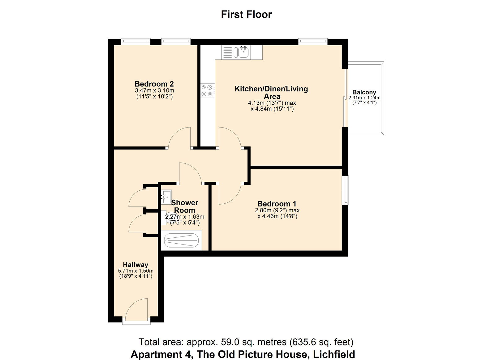 Apartment 4, The Old Picture House, Tamworth Street, Lichfield, WS13 6FL floorplan
