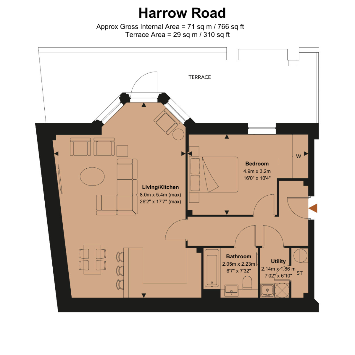 Flat B1, 325, Harrow Road, London floorplan
