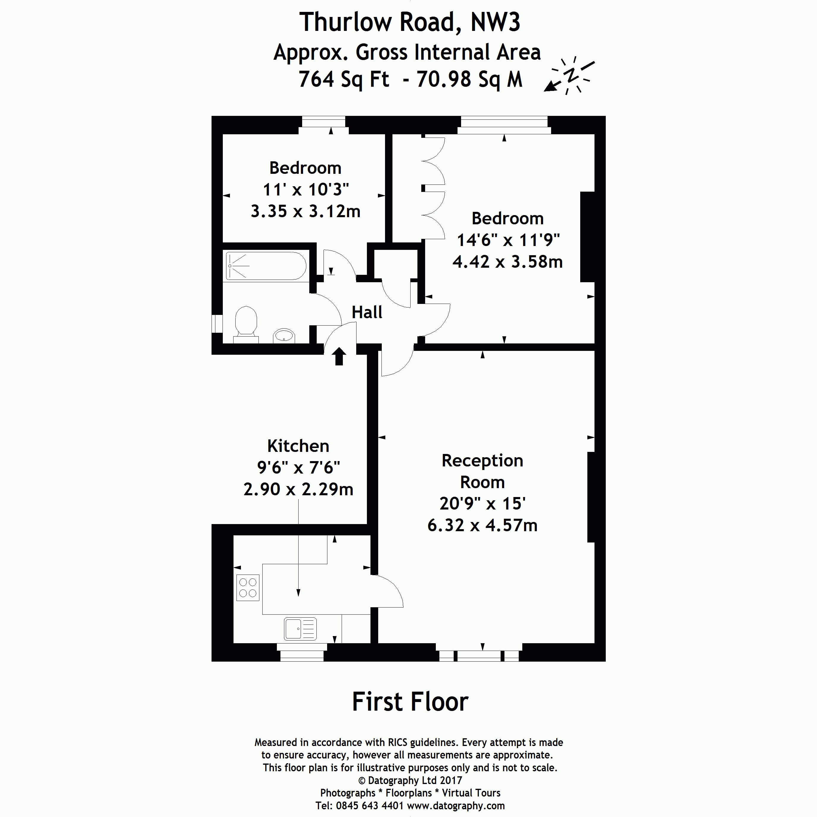 2 Bedrooms Flat to rent in Thurlow Road, London NW3