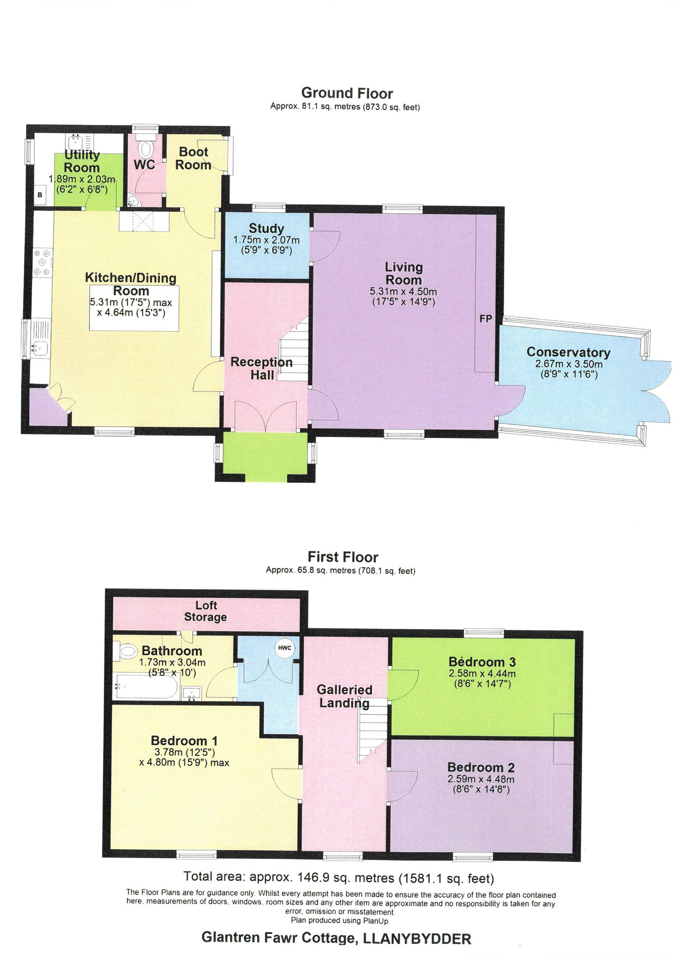 Glantren Fawr Cottage, Llanybydder floorplan