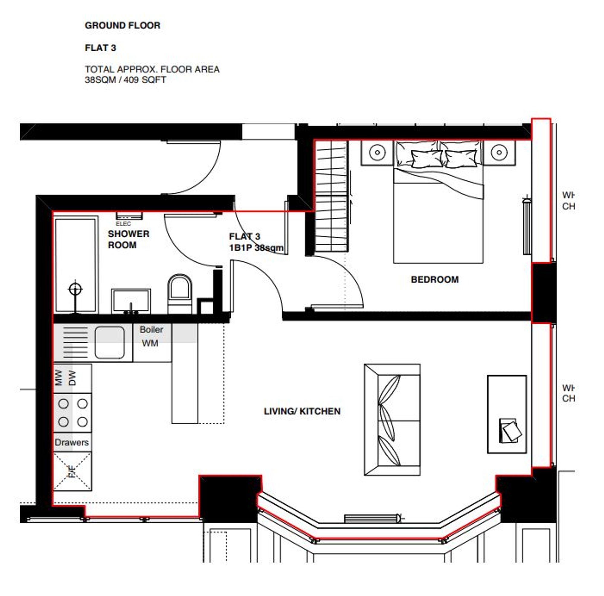 Flat 3 Gidar House, 13 The Crossway, Uxbridge floorplan