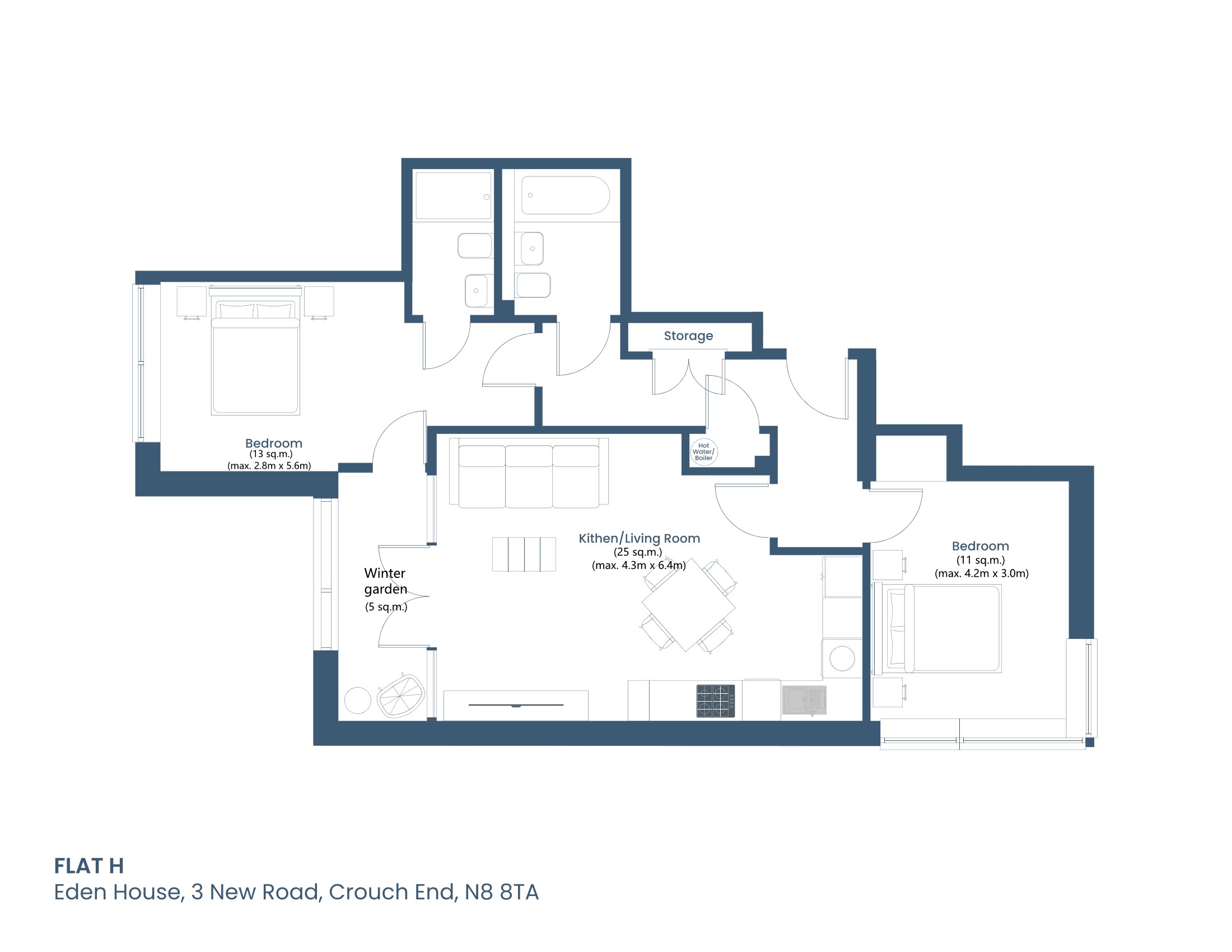 Flat H.A, Eden House, 3, New Road, Crouch End, London floorplan