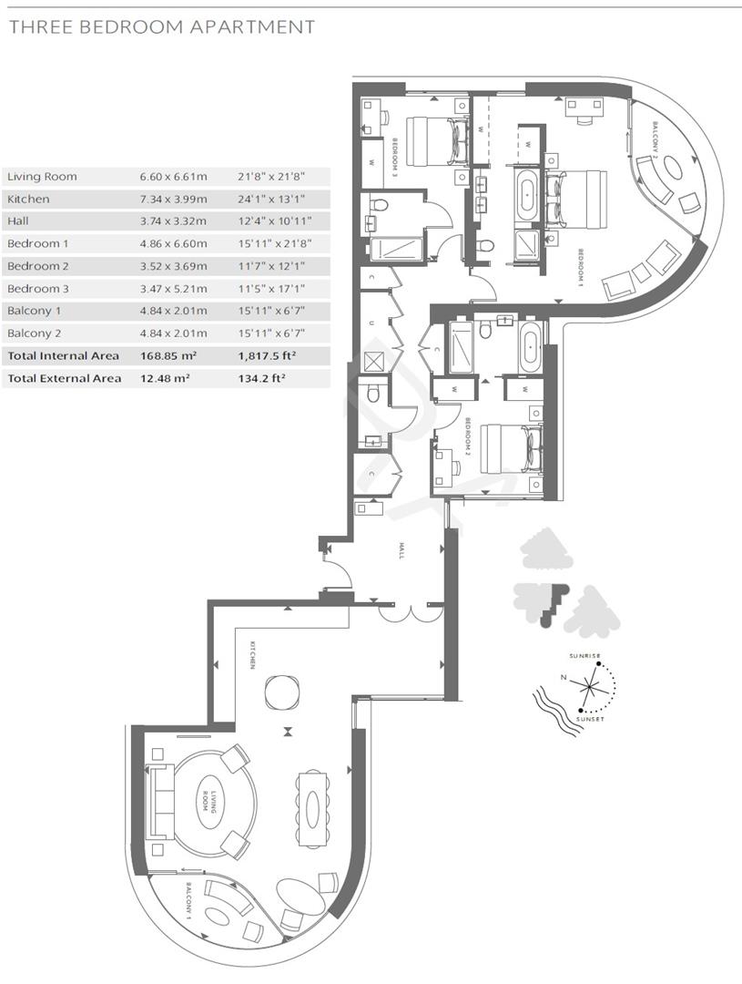 3 Bedrooms Flat to rent in Tower Two, The Corniche, 23 Albert Embankment, London SE1