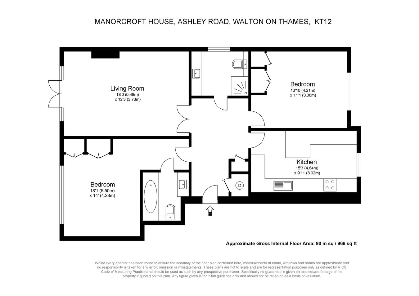 2, 81, Manorcroft House, Walton-on-Thames floorplan