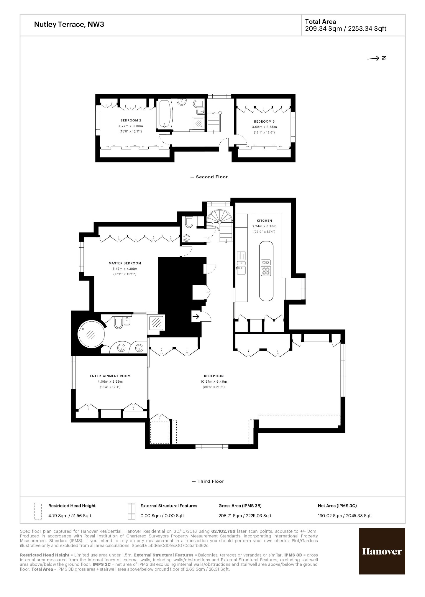 Nutley Terrace, Hampstead, London NW3, 3 bedroom flat for sale