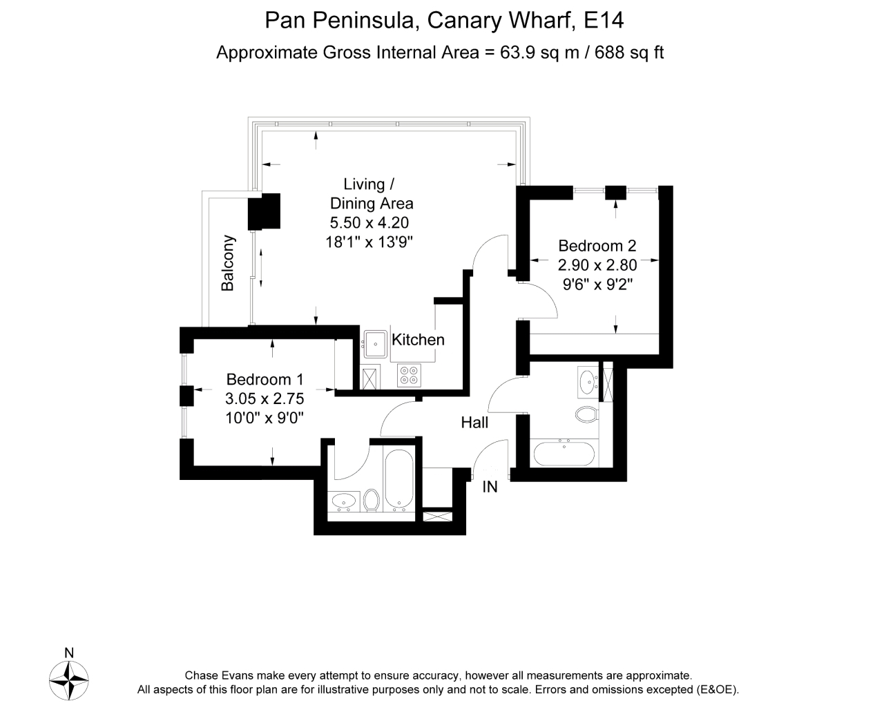 Flat 3203 East Tower,, Pan Peninsula, Canary Wharf floorplan