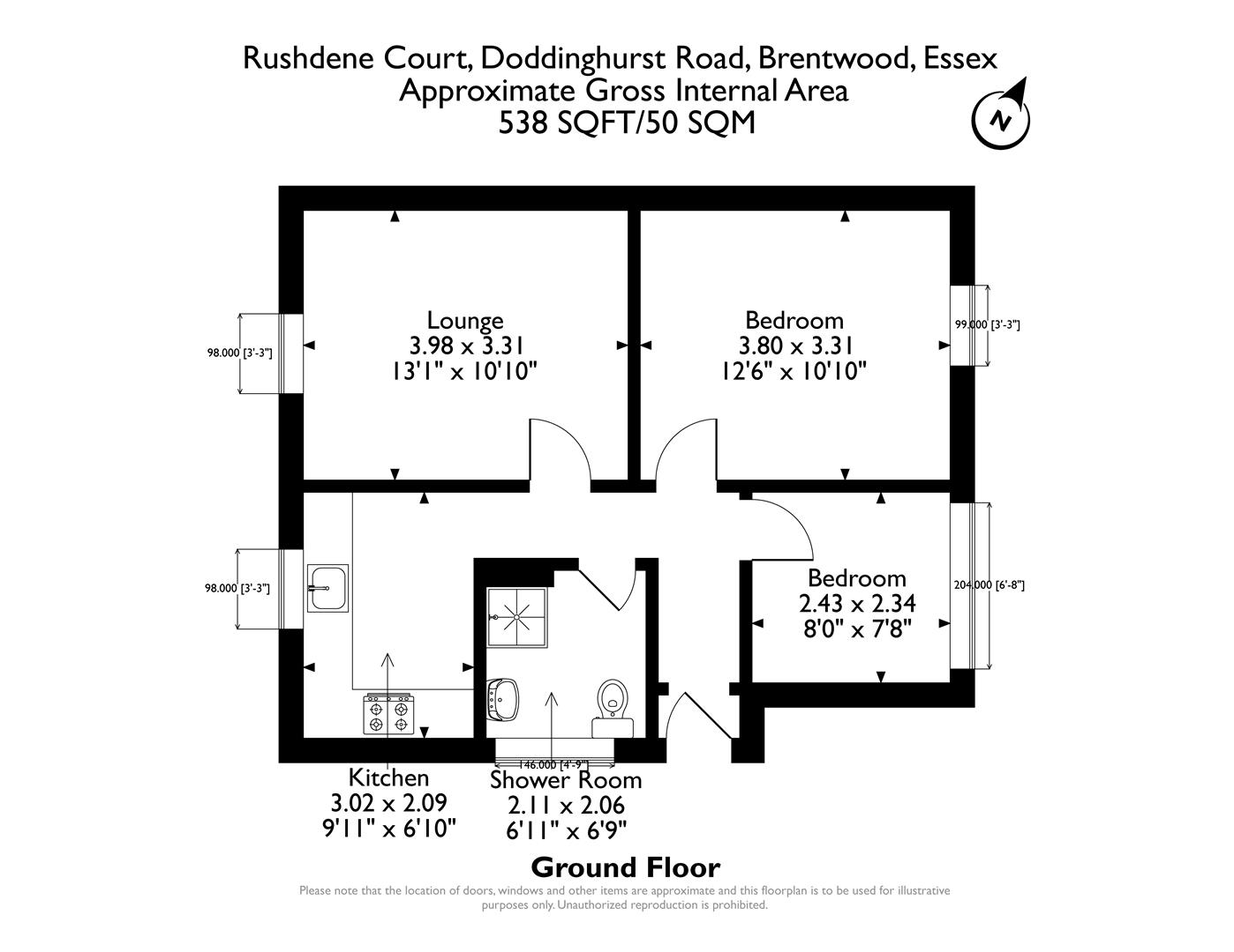 6 Rushdene Court, Doddinghurst Road, Brentwood floorplan