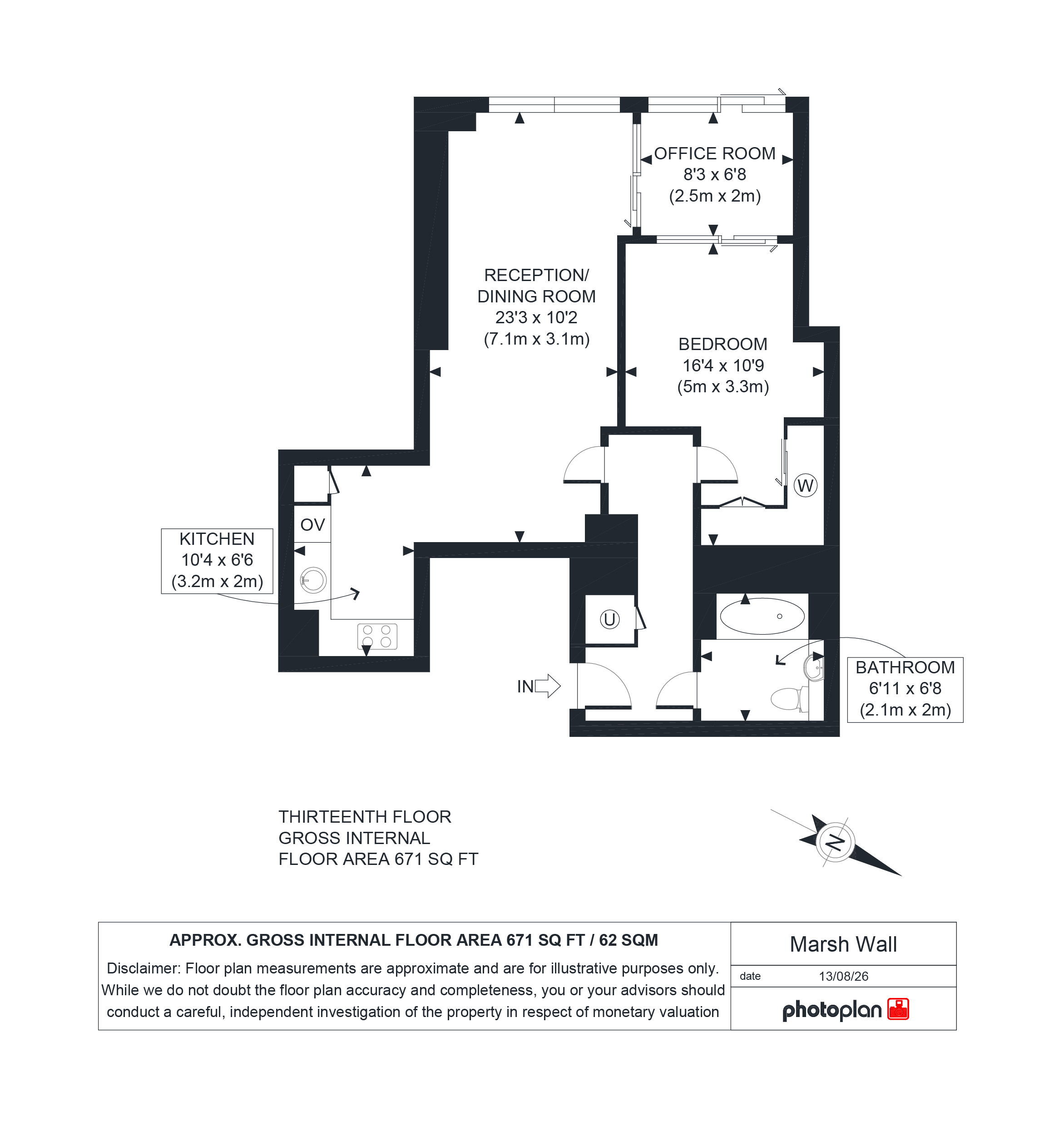 1303, 10 Marsh Wall, E14 9GU floorplan