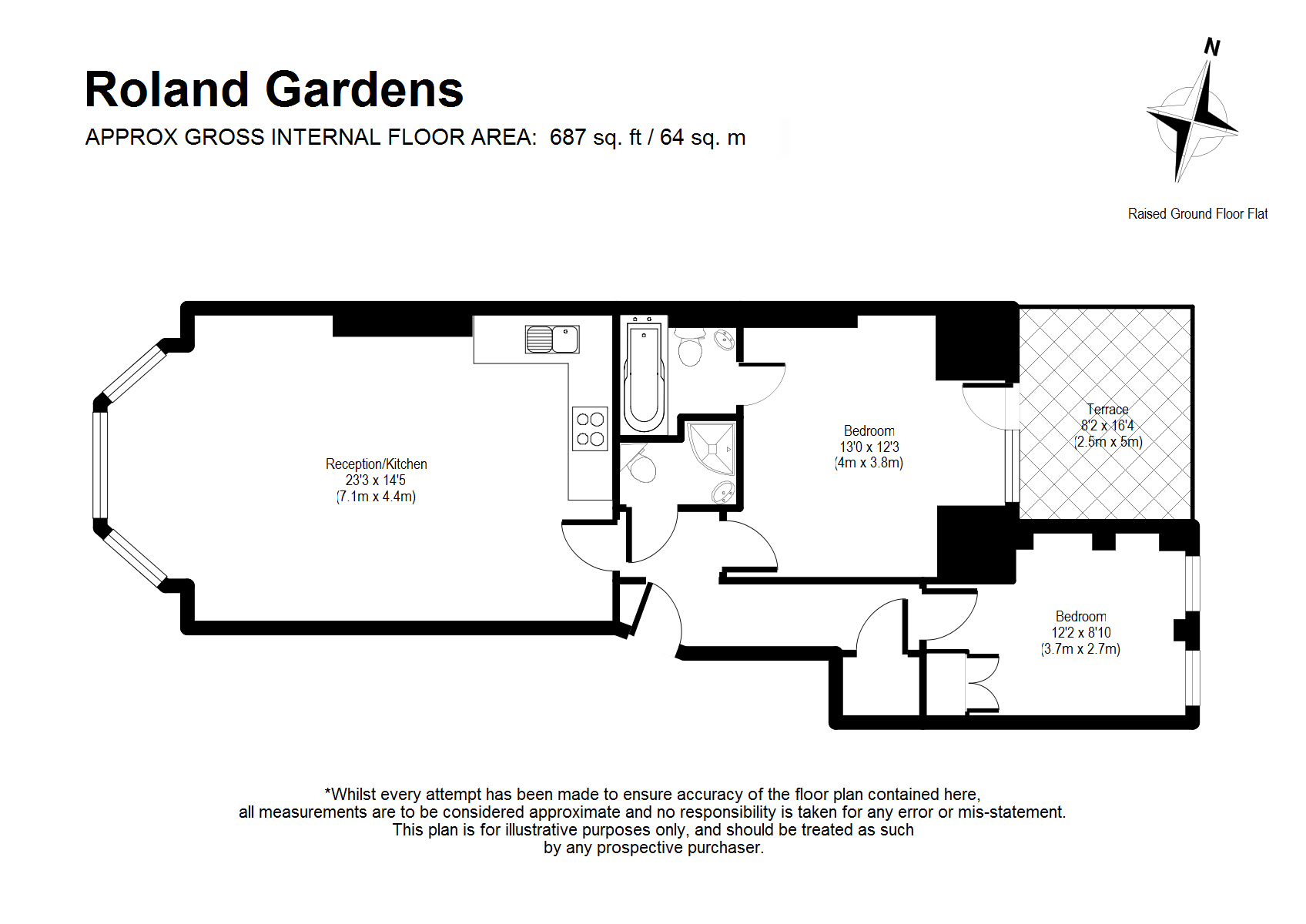 Raised Ground Floor, 38, Roland Gardens, London floorplan