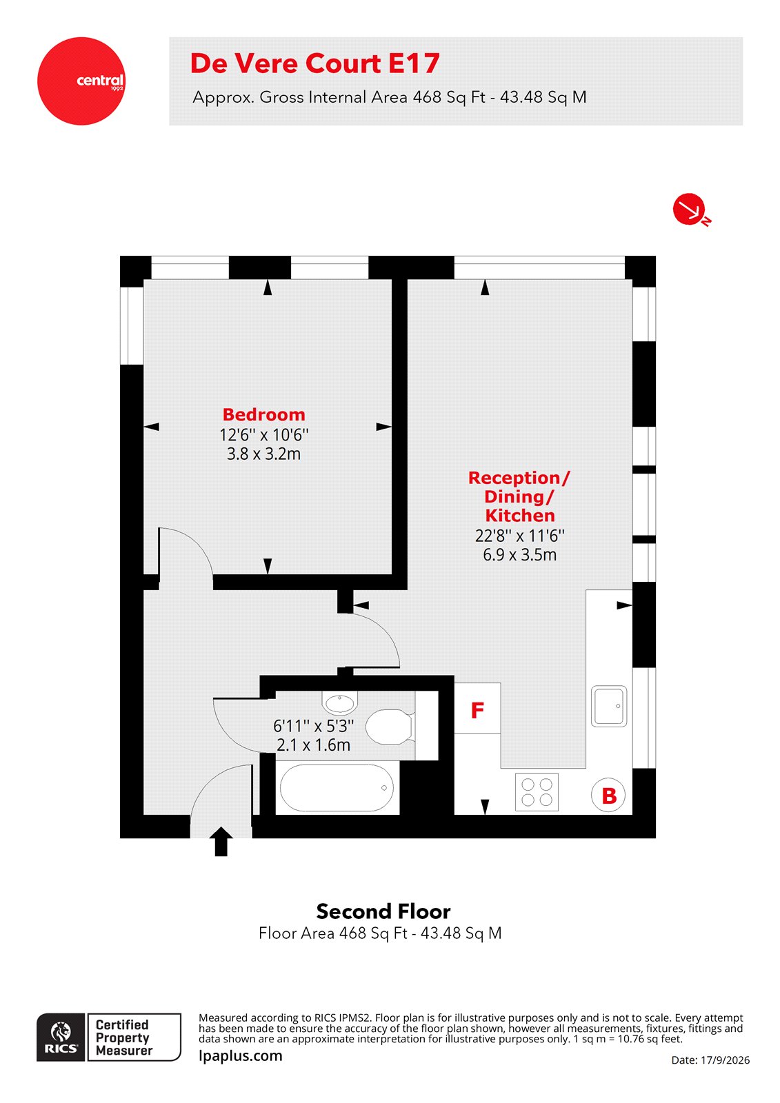Flat 7, De Vere Court, 91, Hoe Street, London floorplan