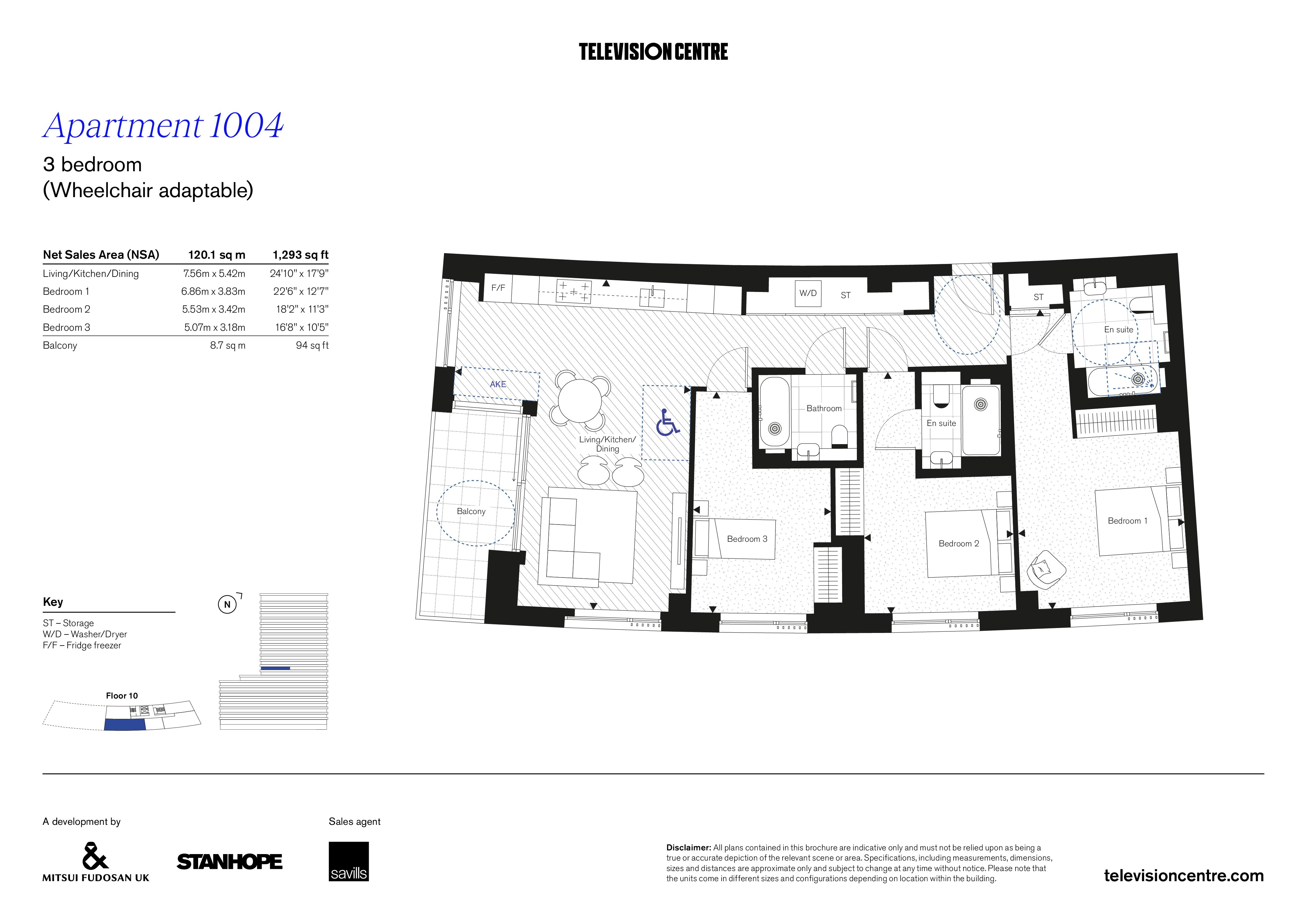 3 Bed - G1004 (WCA),, The Ariel, Television Centre, London floorplan