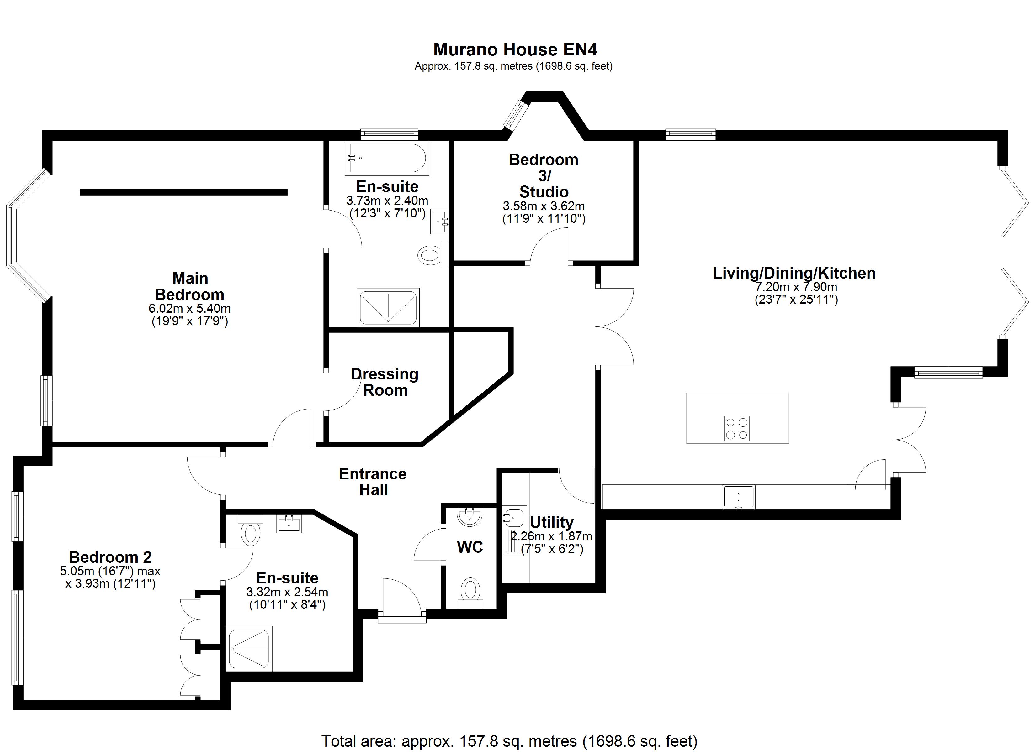 Flat 4, Murano House, 389, Cockfosters Road, Barnet floorplan