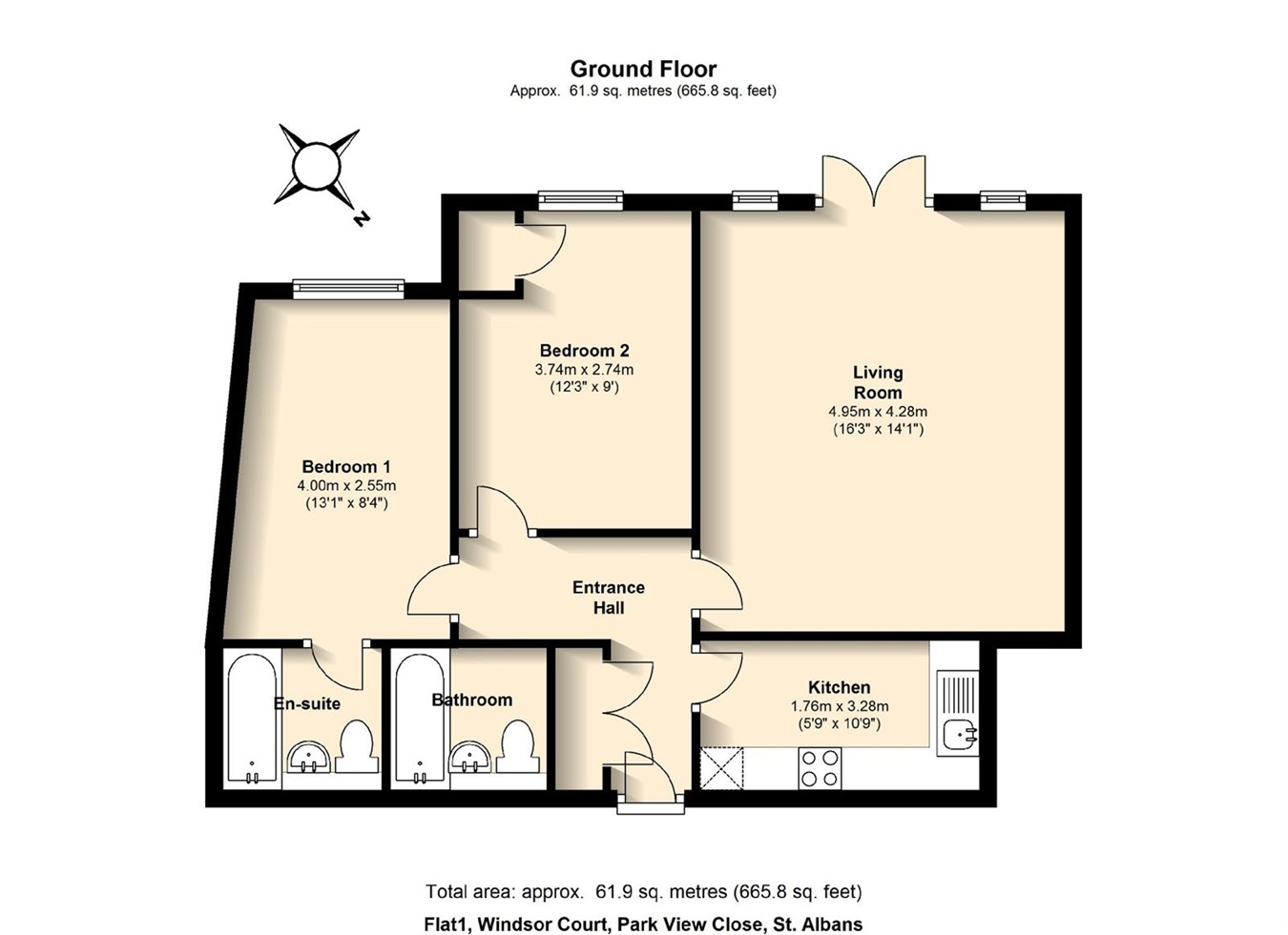 2 Bedrooms Flat to rent in Park View Close, St Albans AL1