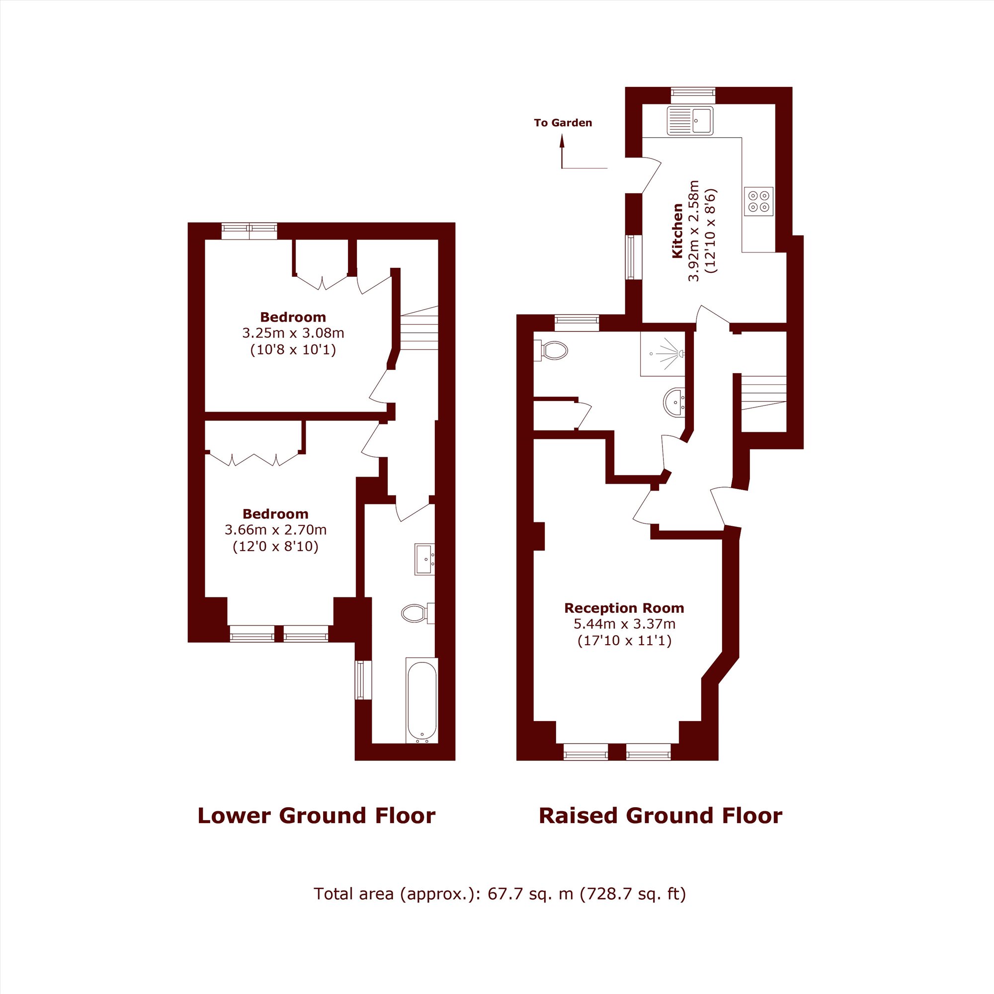 Raised Ground Floor  Basement Flat, 250, Munster Road, London floorplan