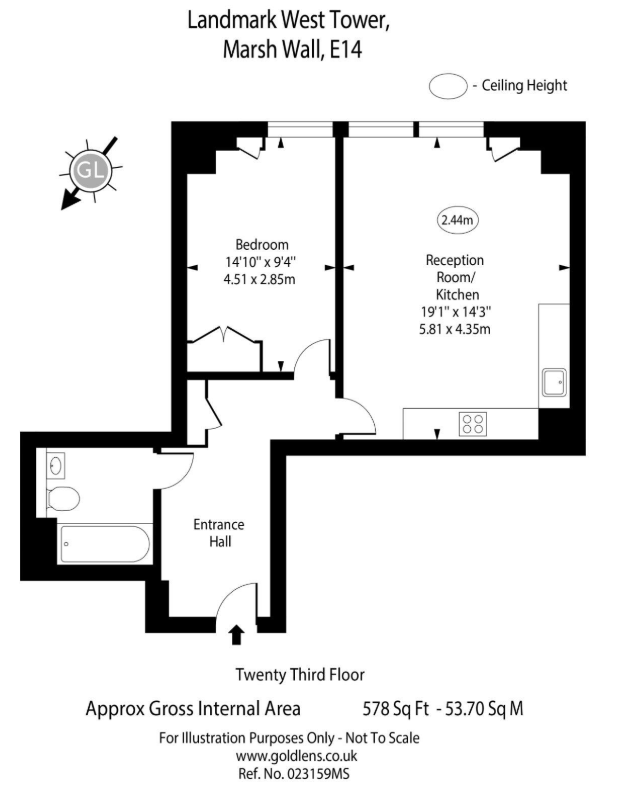 Flat 23-08, Landmark West Tower, 22, Marsh Wall, London floorplan