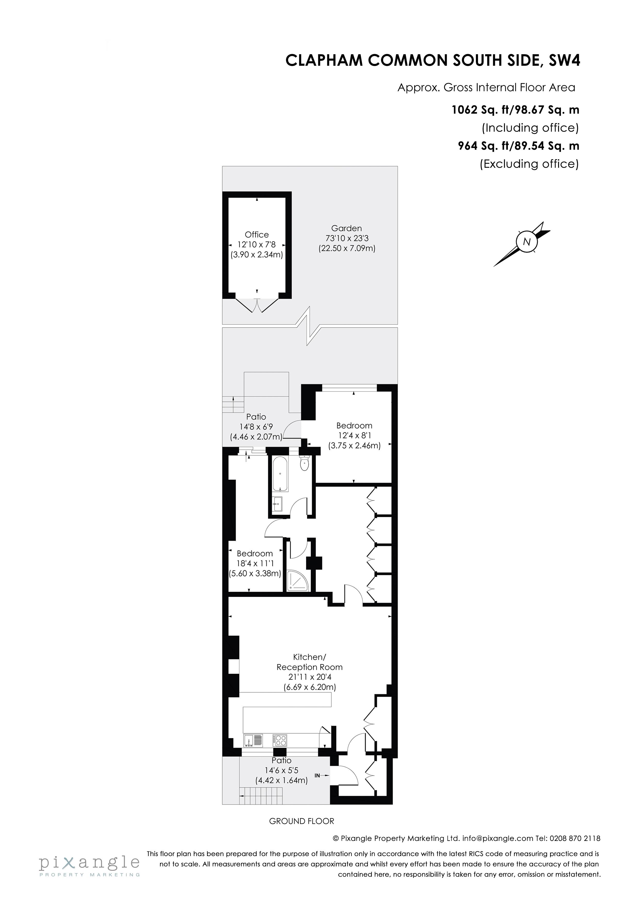 Clapham Common South Side, London SW4, 2 bedroom flat to rent