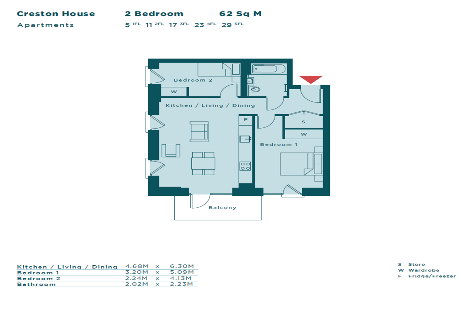 4, Apt 23 Creston House, Gartons Way, London floorplan