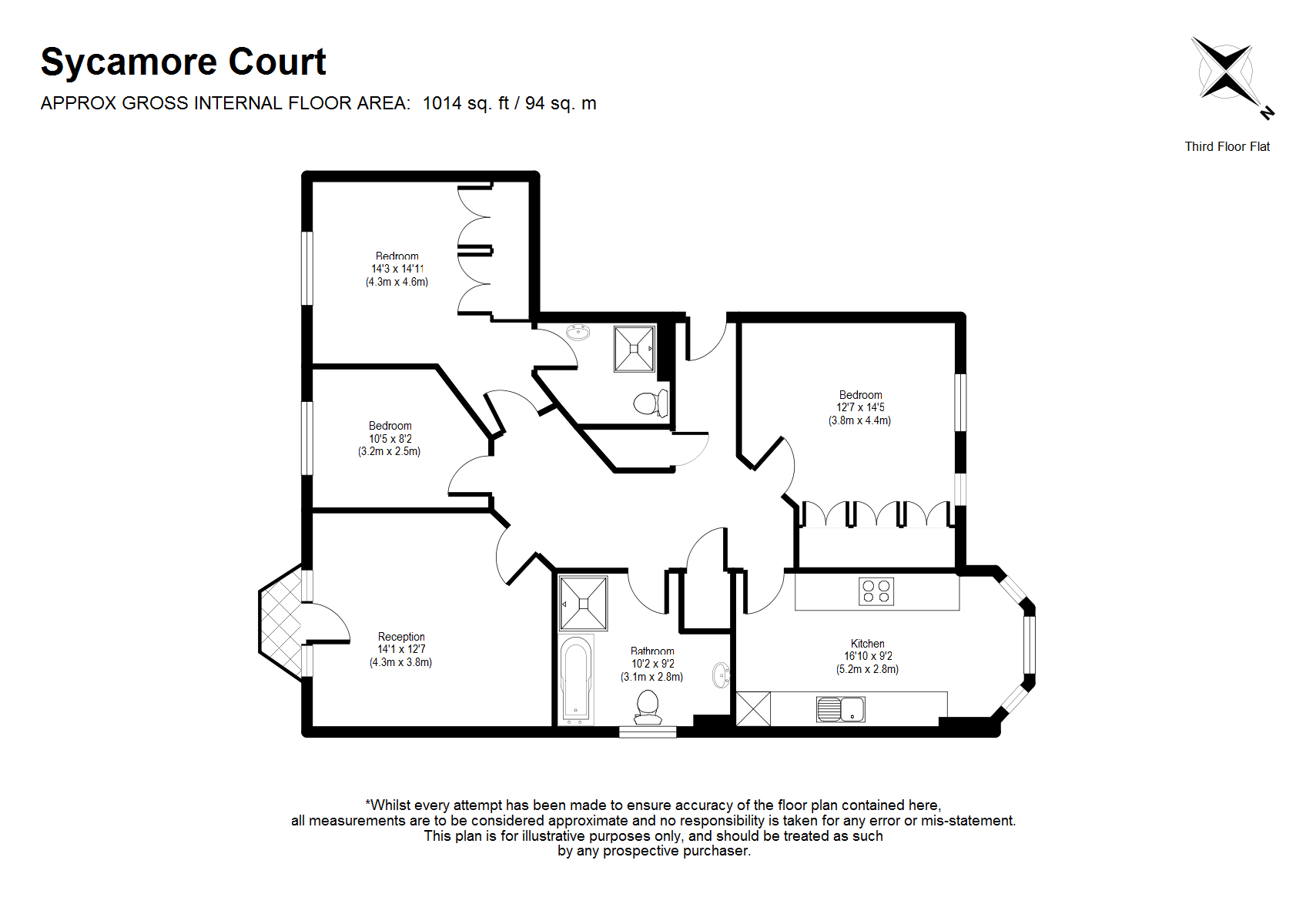 Flat 15, Sycamore Court,, Penners Gardens, Surbiton floorplan