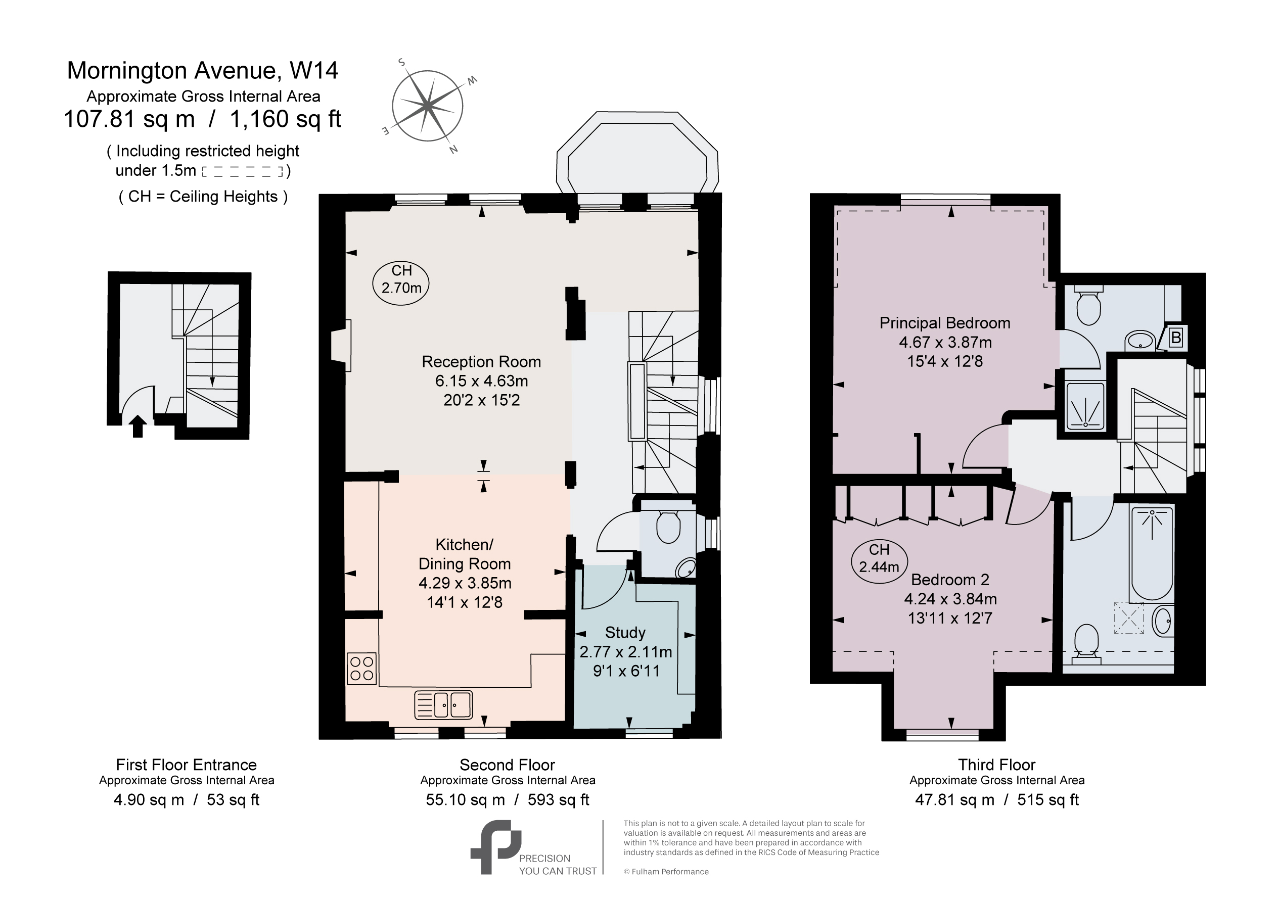 Second & Third Floor Flat, 14, Mornington Avenue, London floorplan