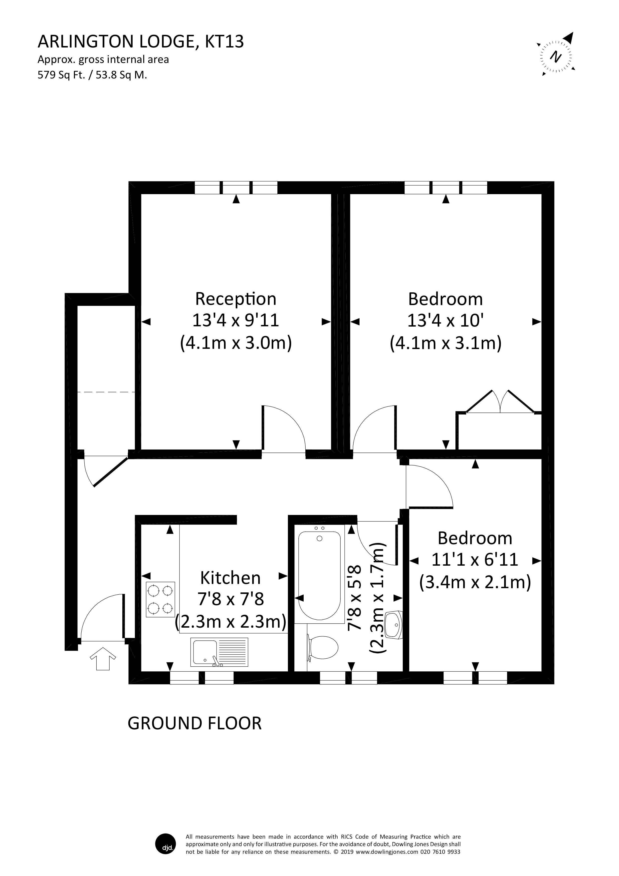 2 Bedrooms Flat to rent in Arlington Lodge, Weybridge KT13