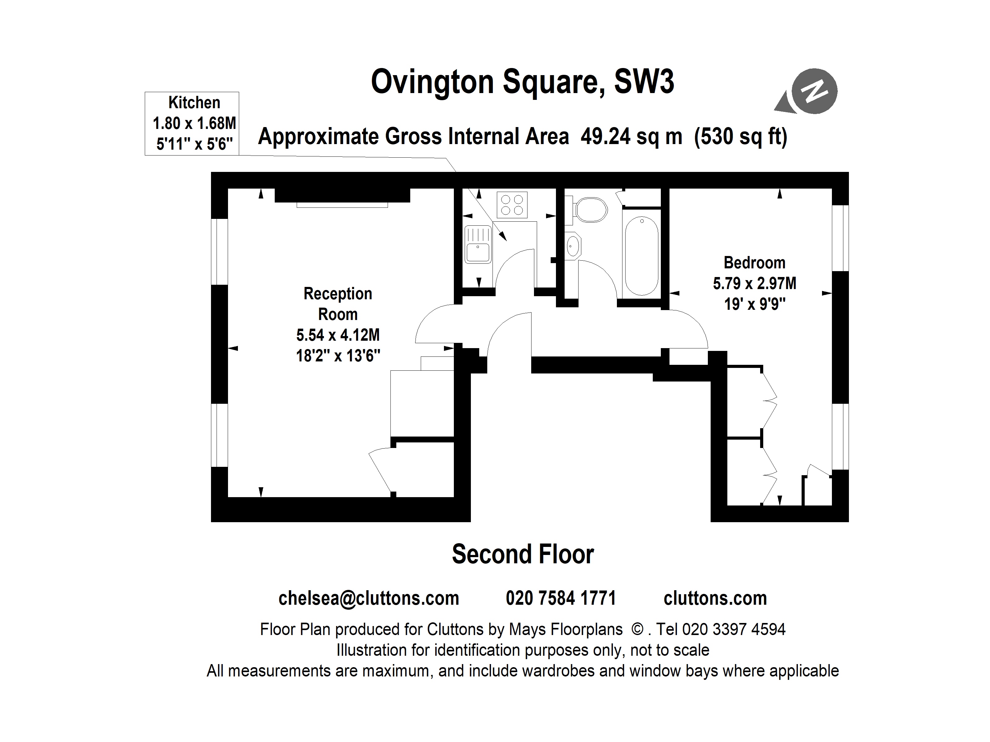 Second Floor Flat, 9, Ovington Square, London floorplan
