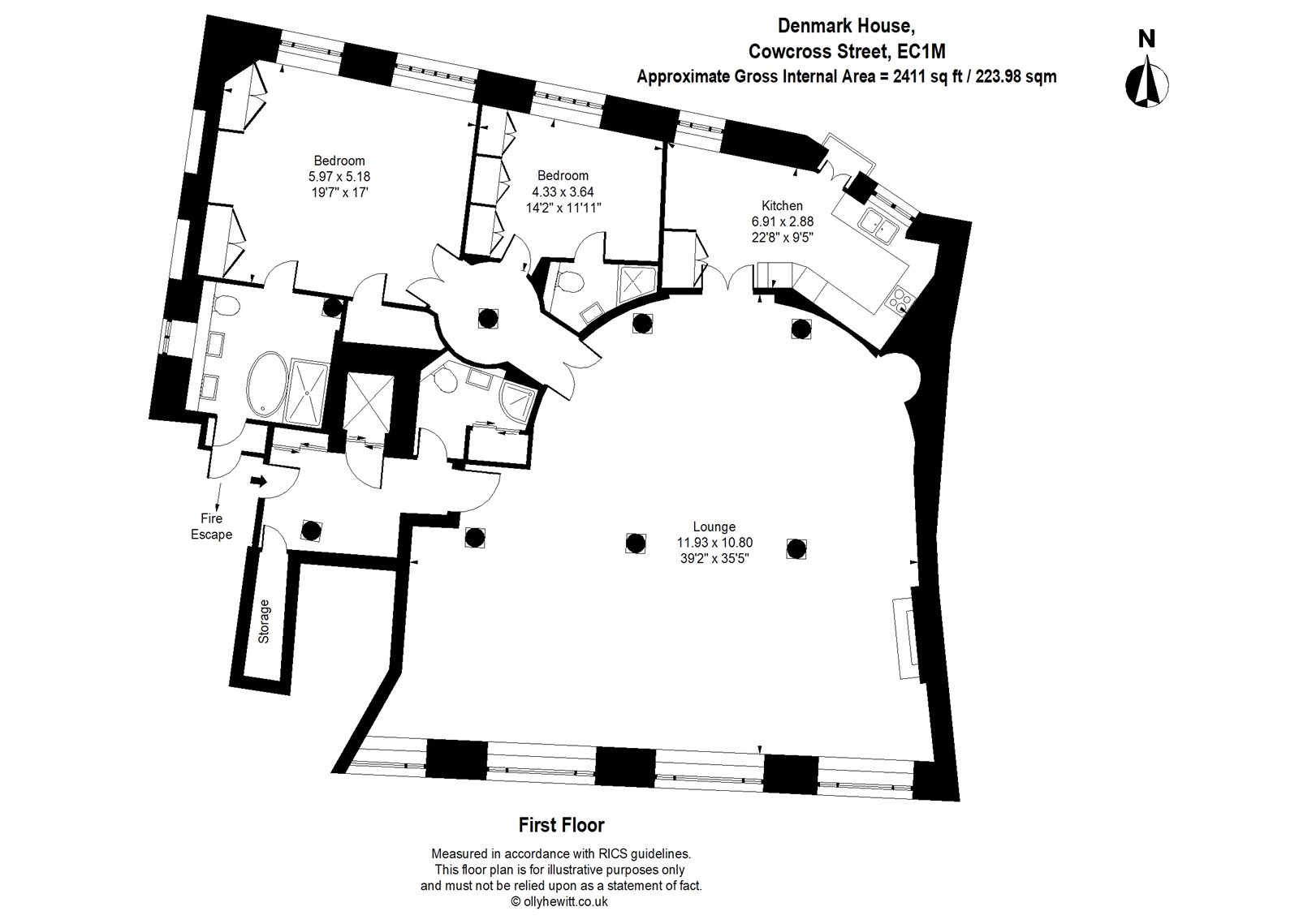 Flat 1 Denmark House, 9-13, Cowcross Street, London floorplan