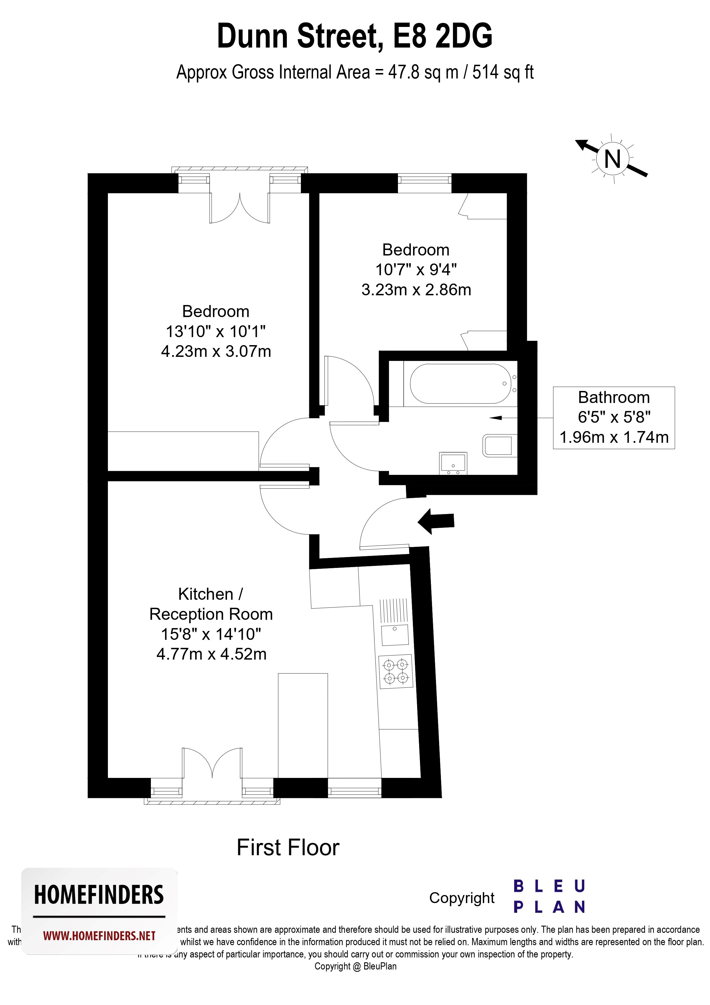 Flat B, 6, Dunn Street, Hackney floorplan