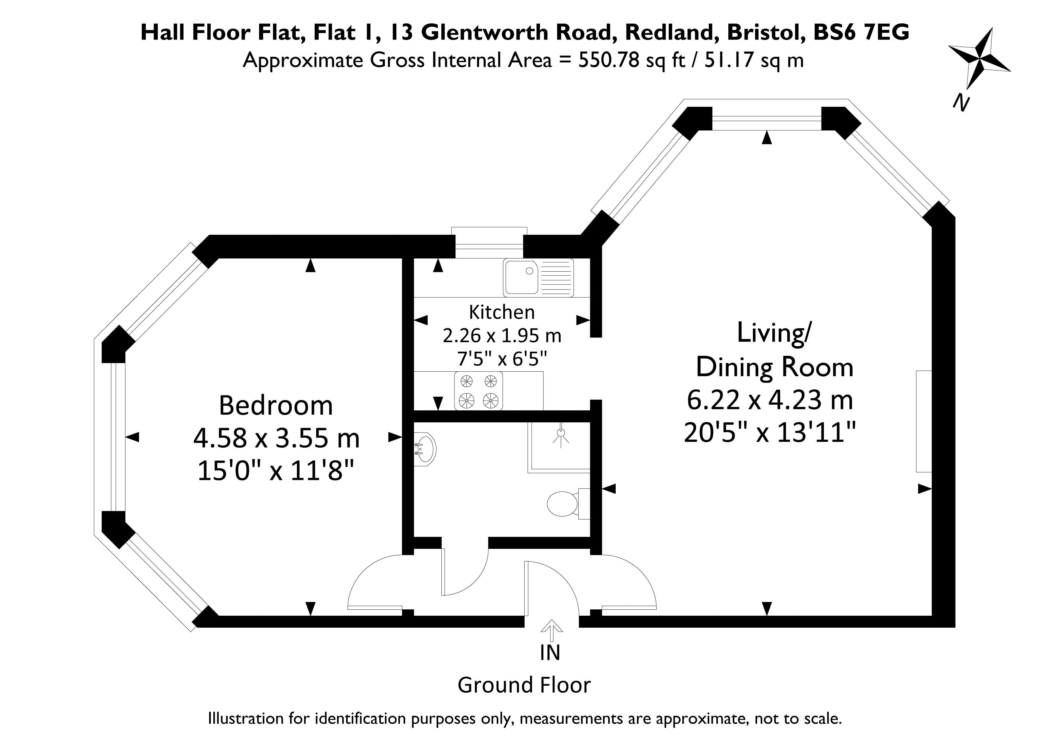 Hall Floor Flat, Flat 1, 13, Glentworth Road, Bristol floorplan