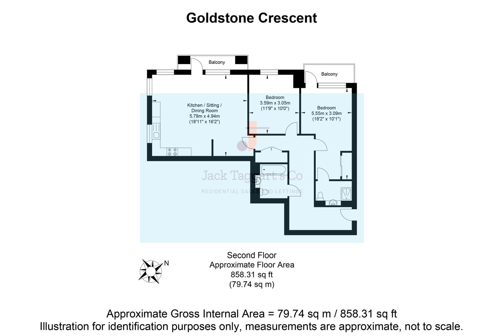 Flat 43, 1, Goldstone Crescent, Hove floorplan