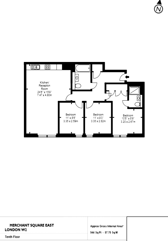 3 Bedrooms Flat to rent in Merchant Square East, London W2