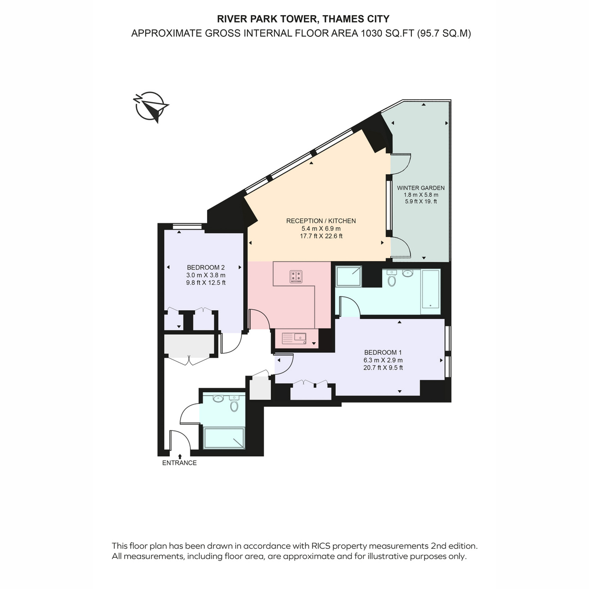 Flat Apartment 1402, 1, Nine Elms Lane, London floorplan